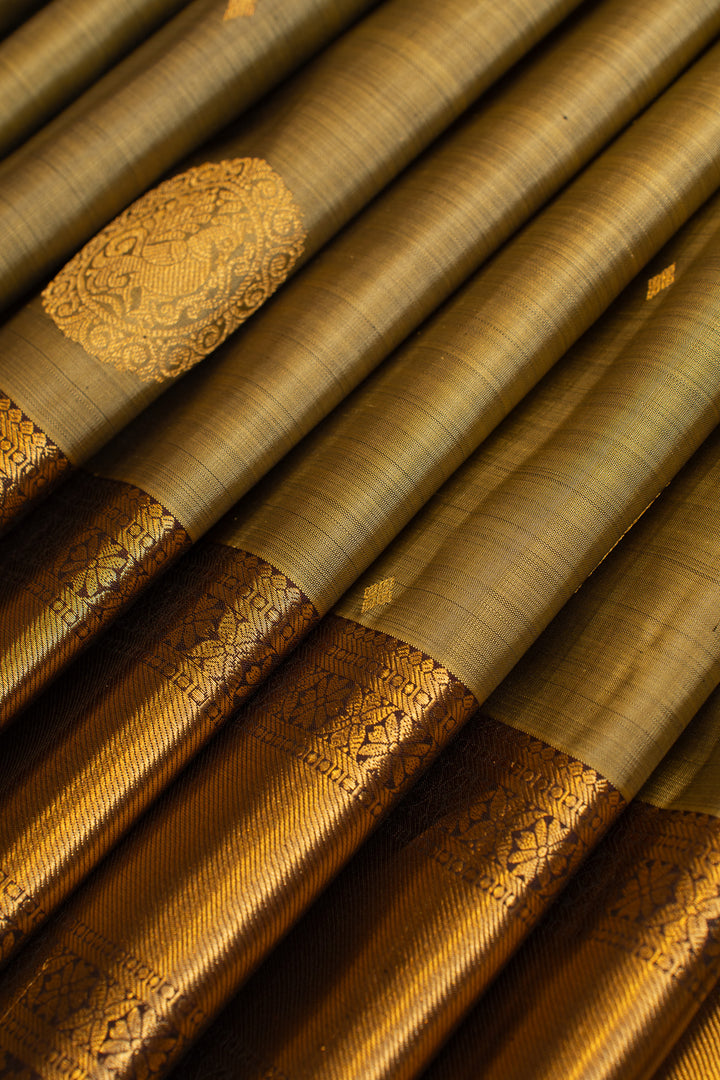 Sea green and brown pure Kanchipuram silk saree