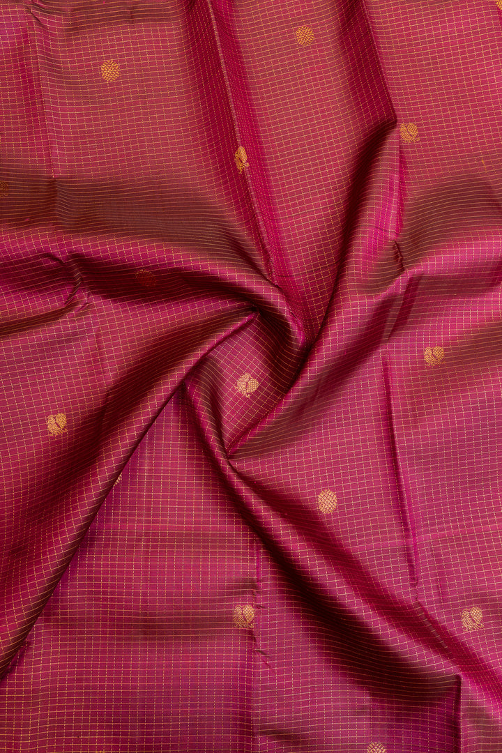 Plum purple Zari checks pure Kanchipuram silk saree