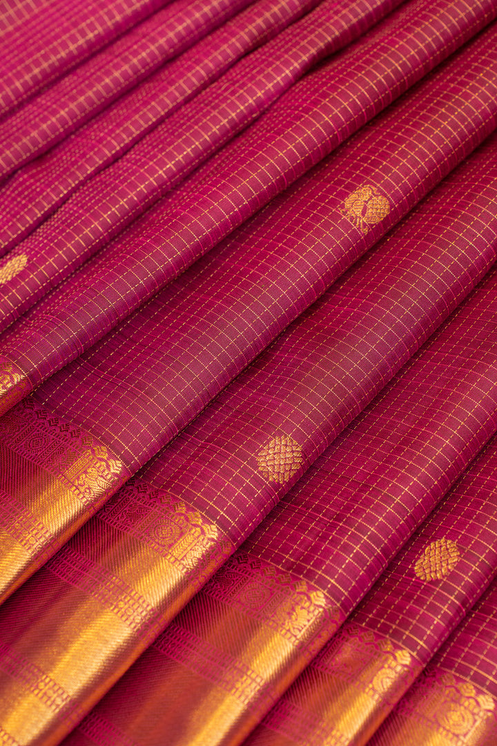 Plum purple Zari checks pure Kanchipuram silk saree