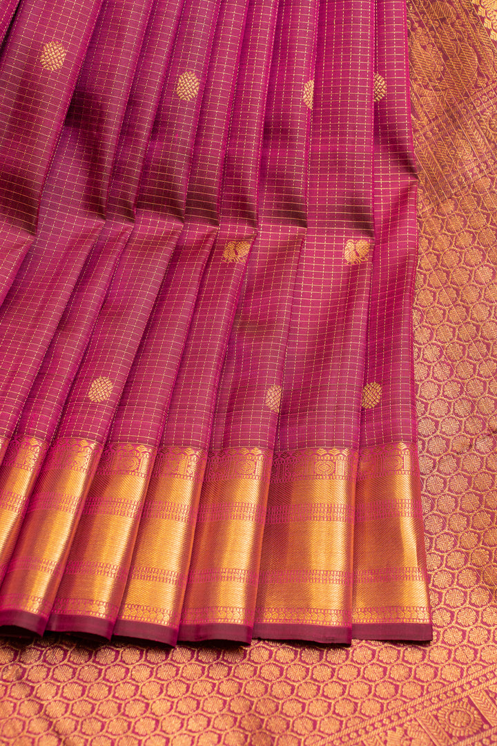 Plum purple Zari checks pure Kanchipuram silk saree