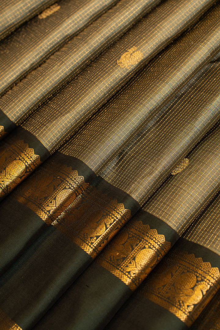 Turquoise green rettai pettu pure Kanchipuram silk saree