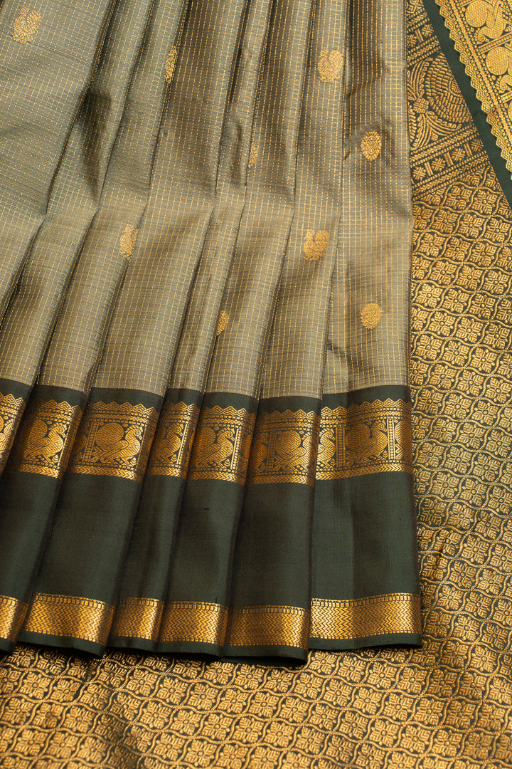 Turquoise green rettai pettu pure Kanchipuram silk saree