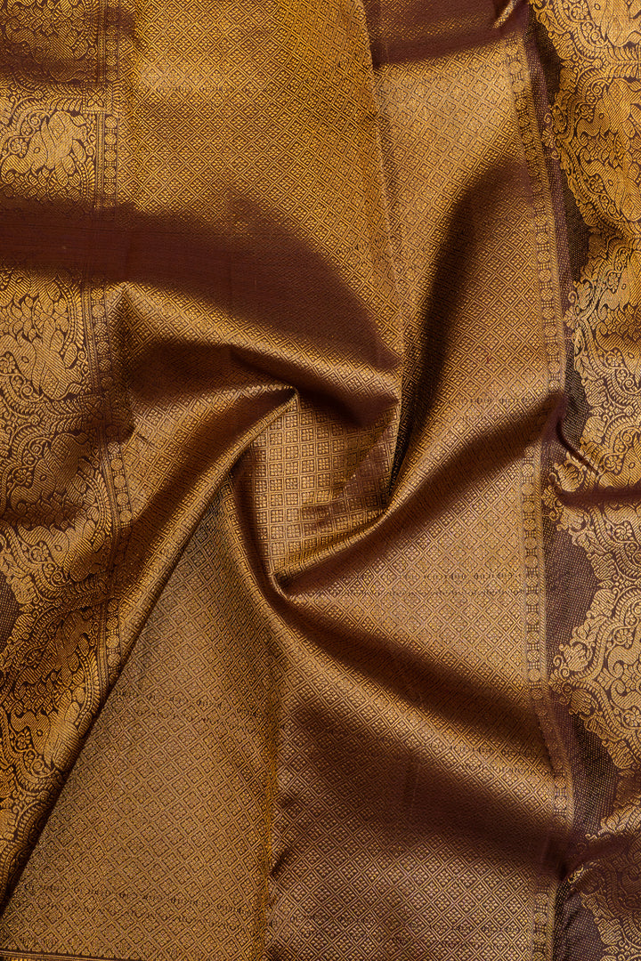 Rust orange and brown Vairaoosi pure Kanchipuram silk saree