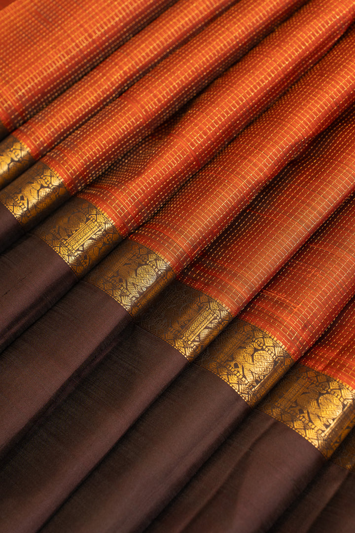 Rust orange and brown Vairaoosi pure Kanchipuram silk saree