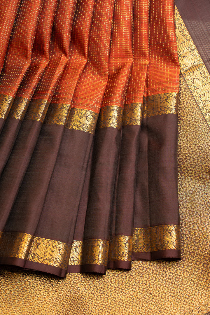 Rust orange and brown Vairaoosi pure Kanchipuram silk saree