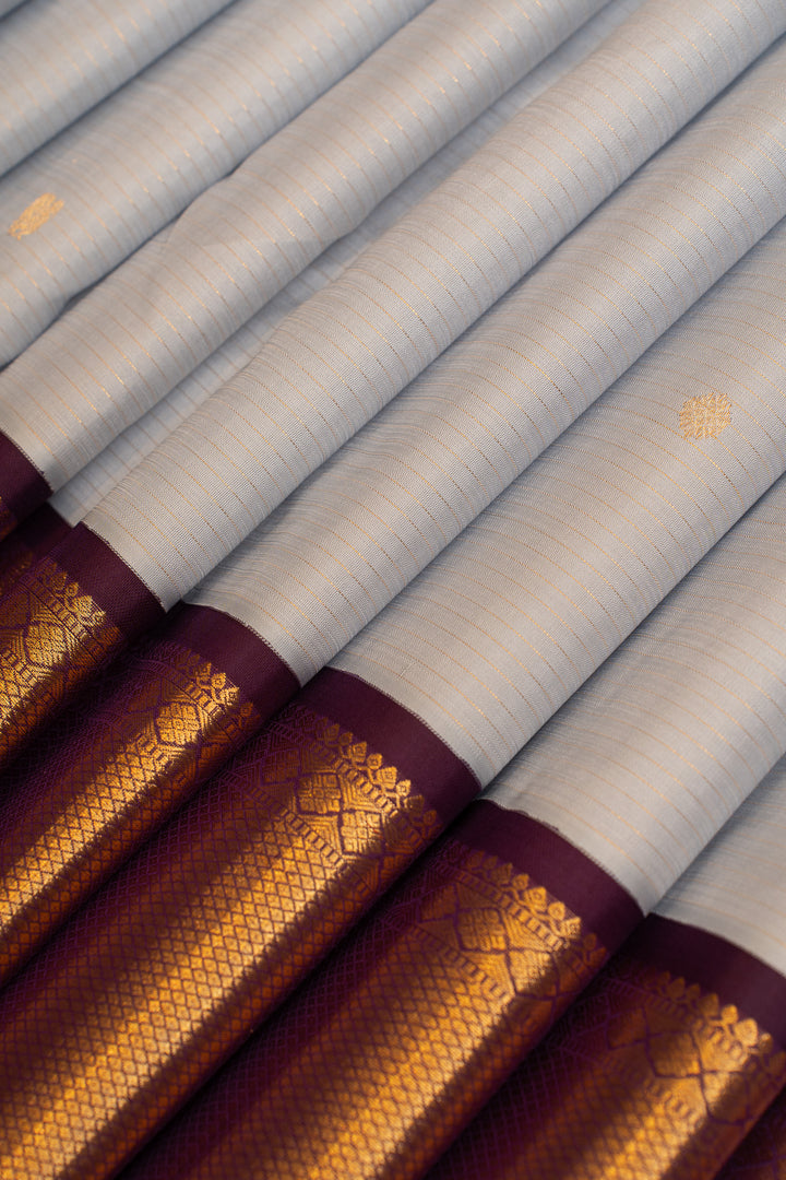 Ice blue and jamun Vairaoosi stripes pure Kanchipuram  silk saree