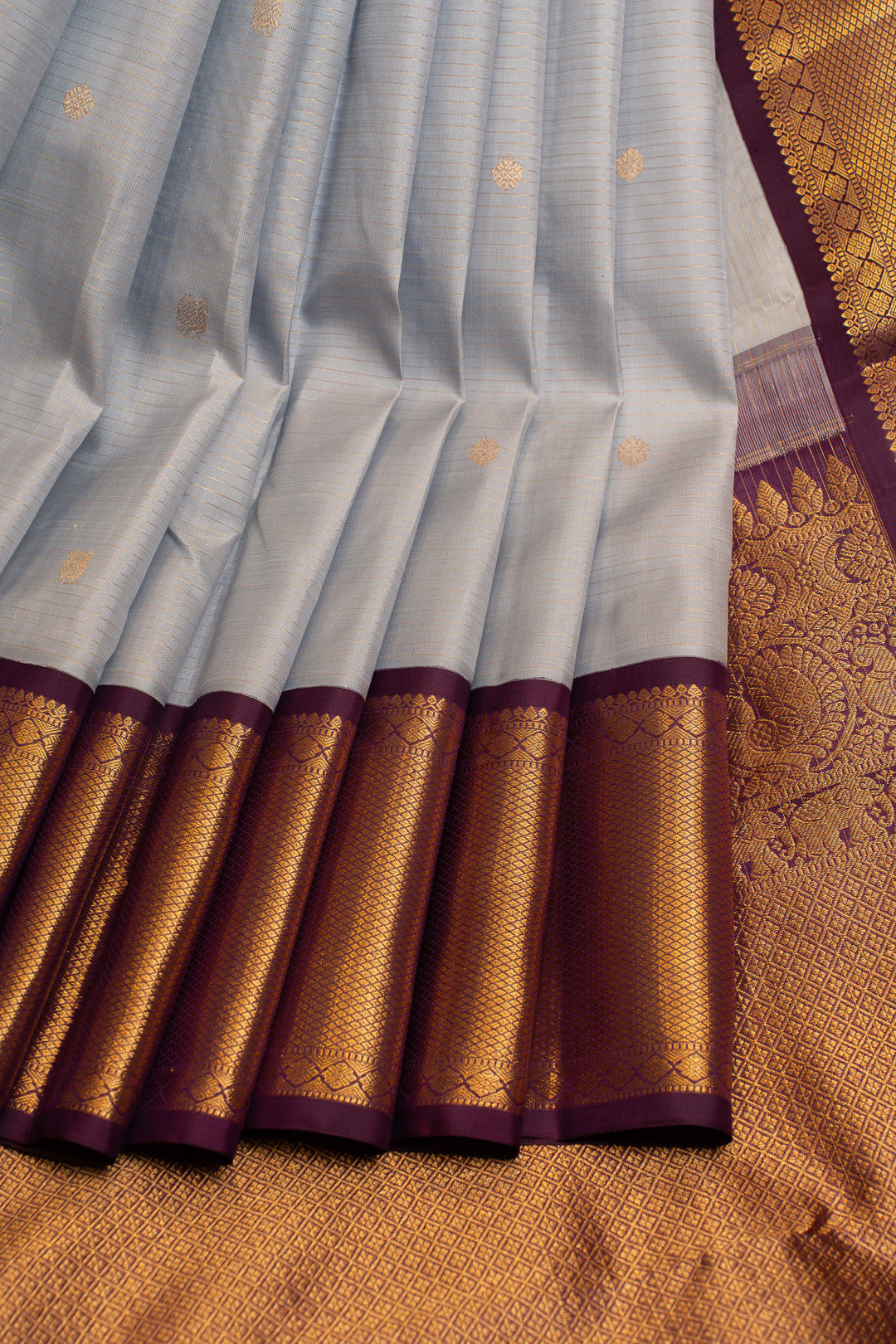 Ice blue and jamun Vairaoosi stripes pure Kanchipuram  silk saree