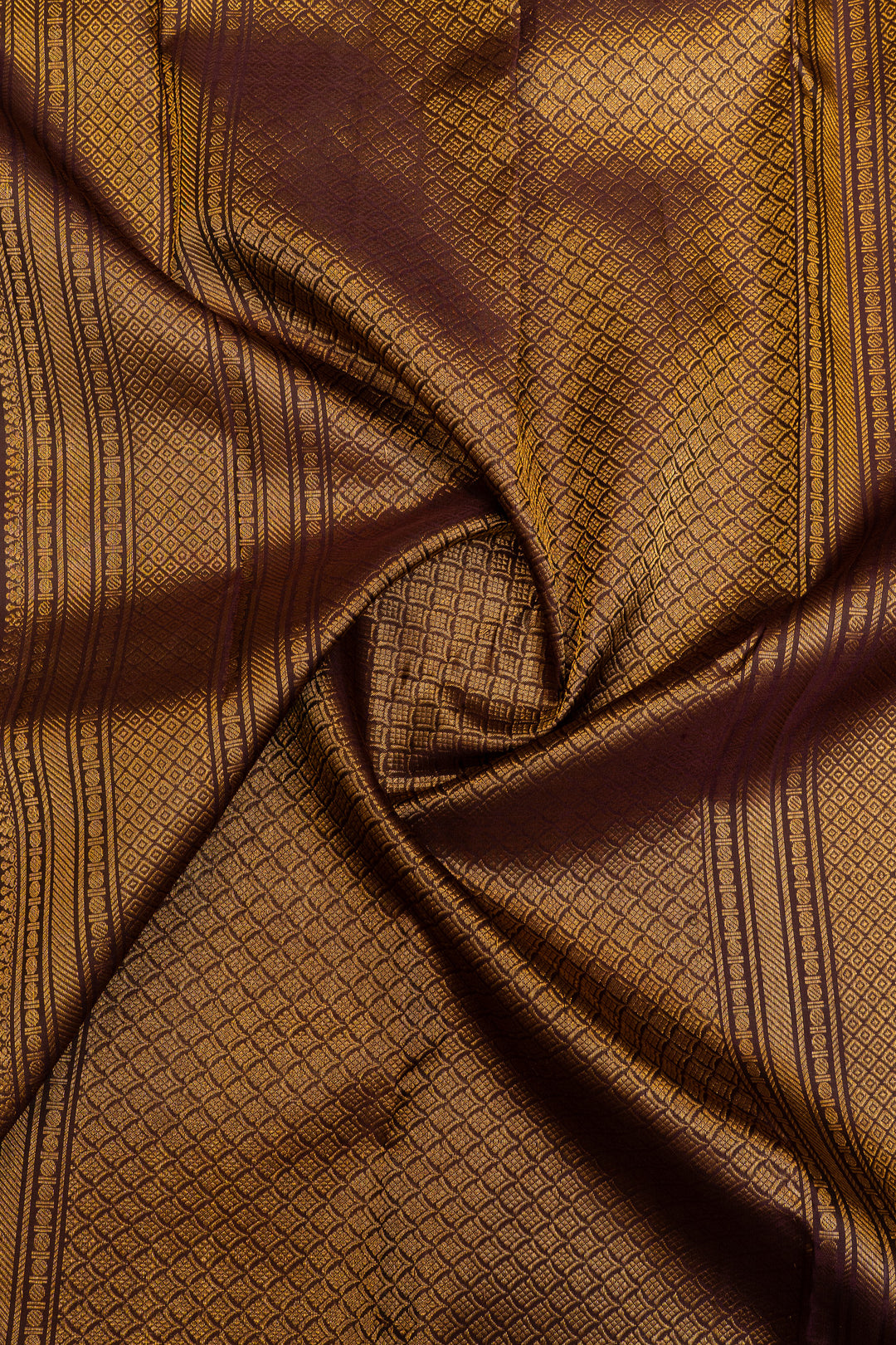 Grey and brown checks pure Kanchipuram silk saree