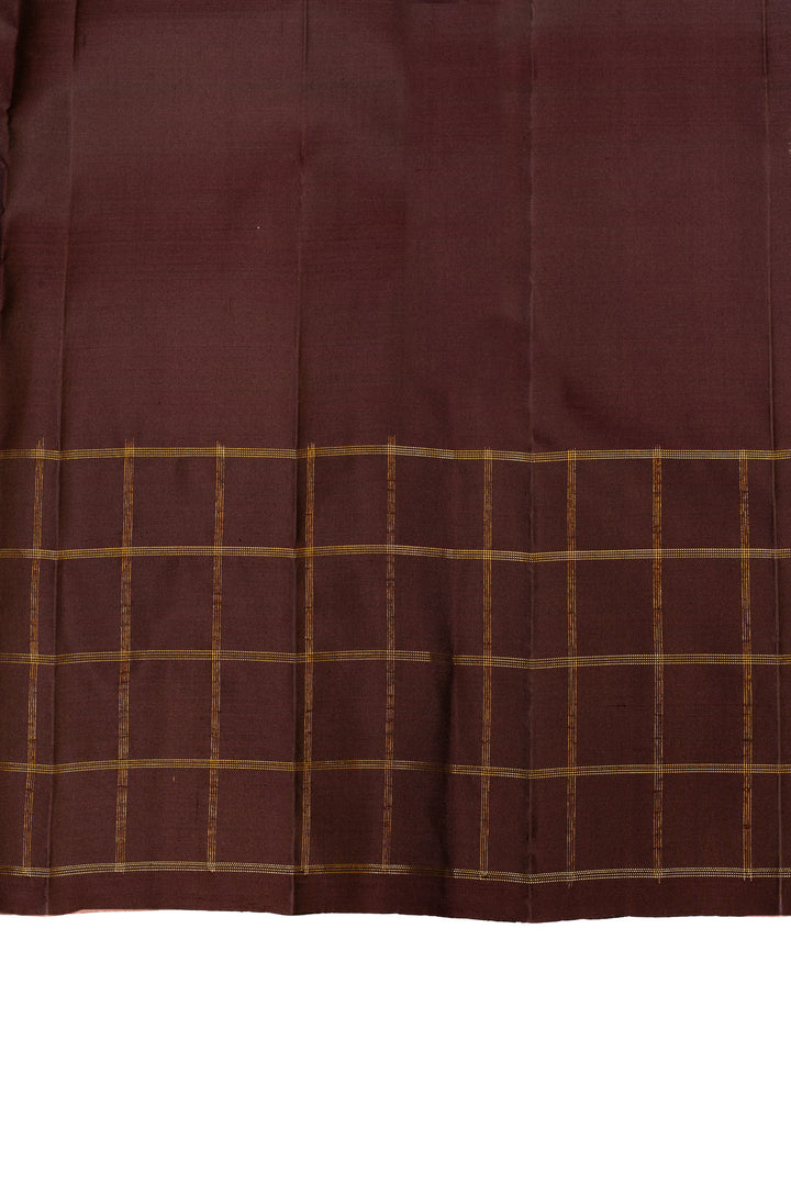 Grey and brown checks pure Kanchipuram silk saree