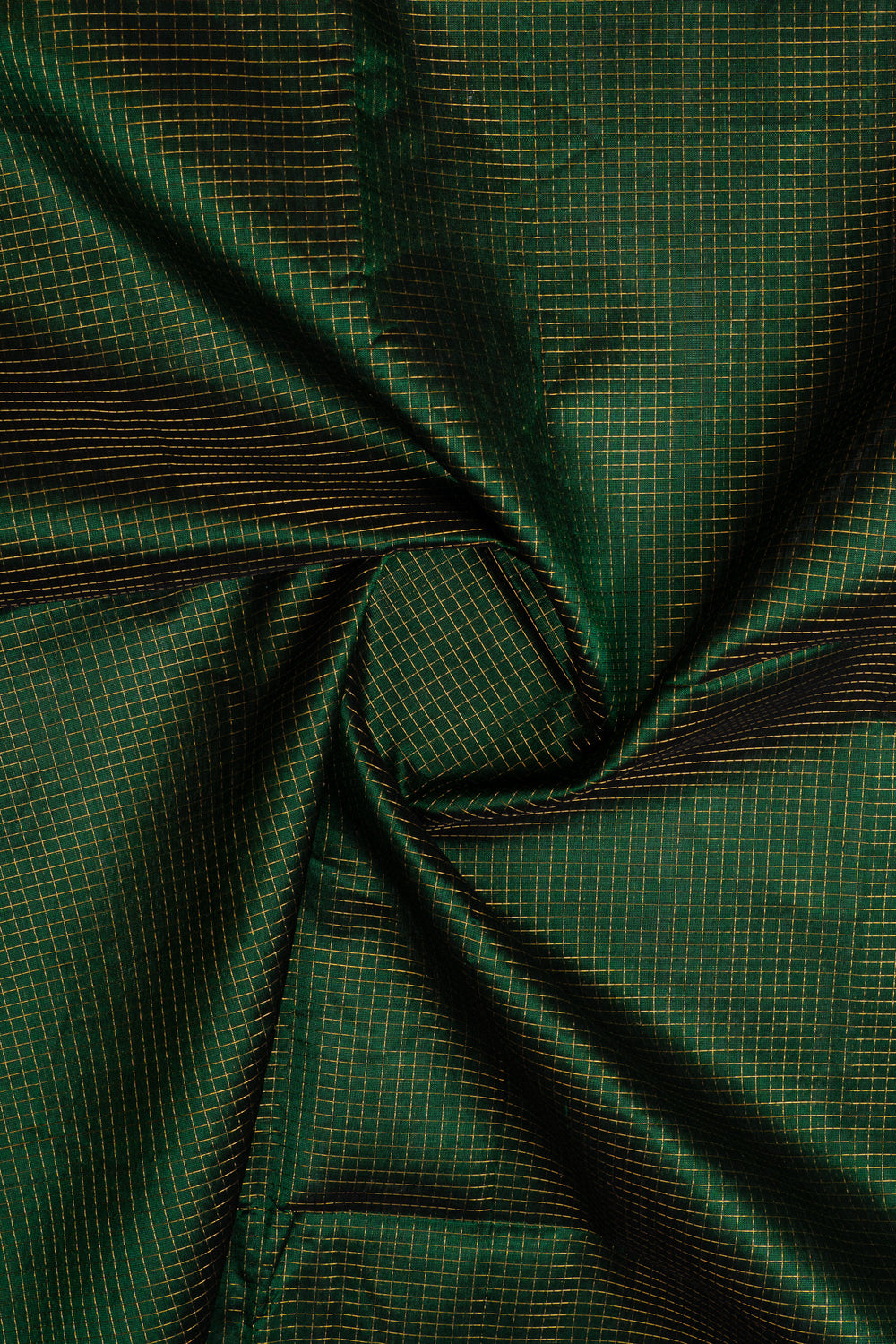 Bottle green checks pure silk cotton saree
