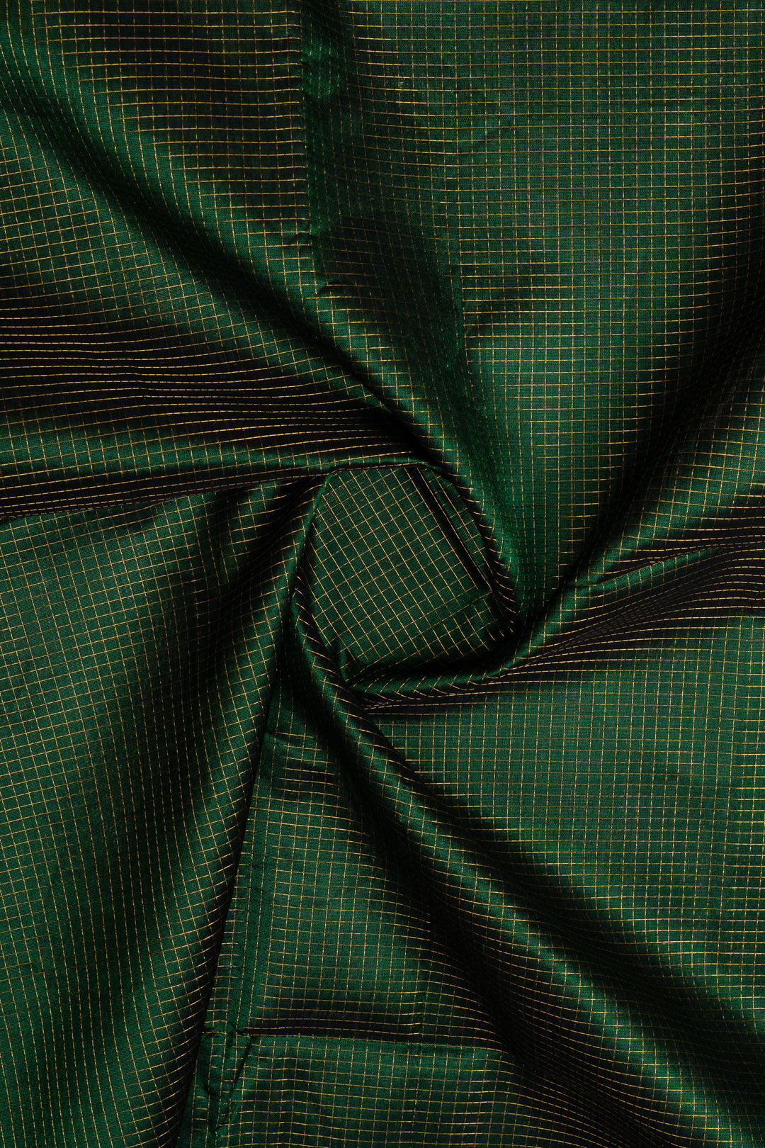 Bottle green checks pure silk cotton saree