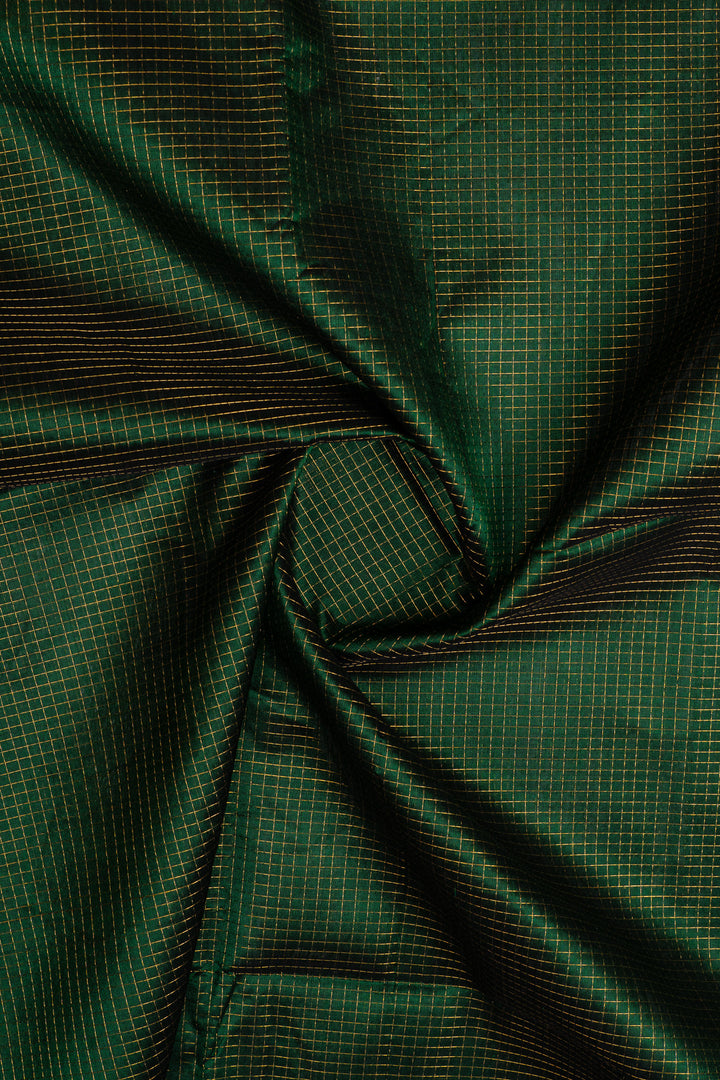 Bottle green checks pure silk cotton saree