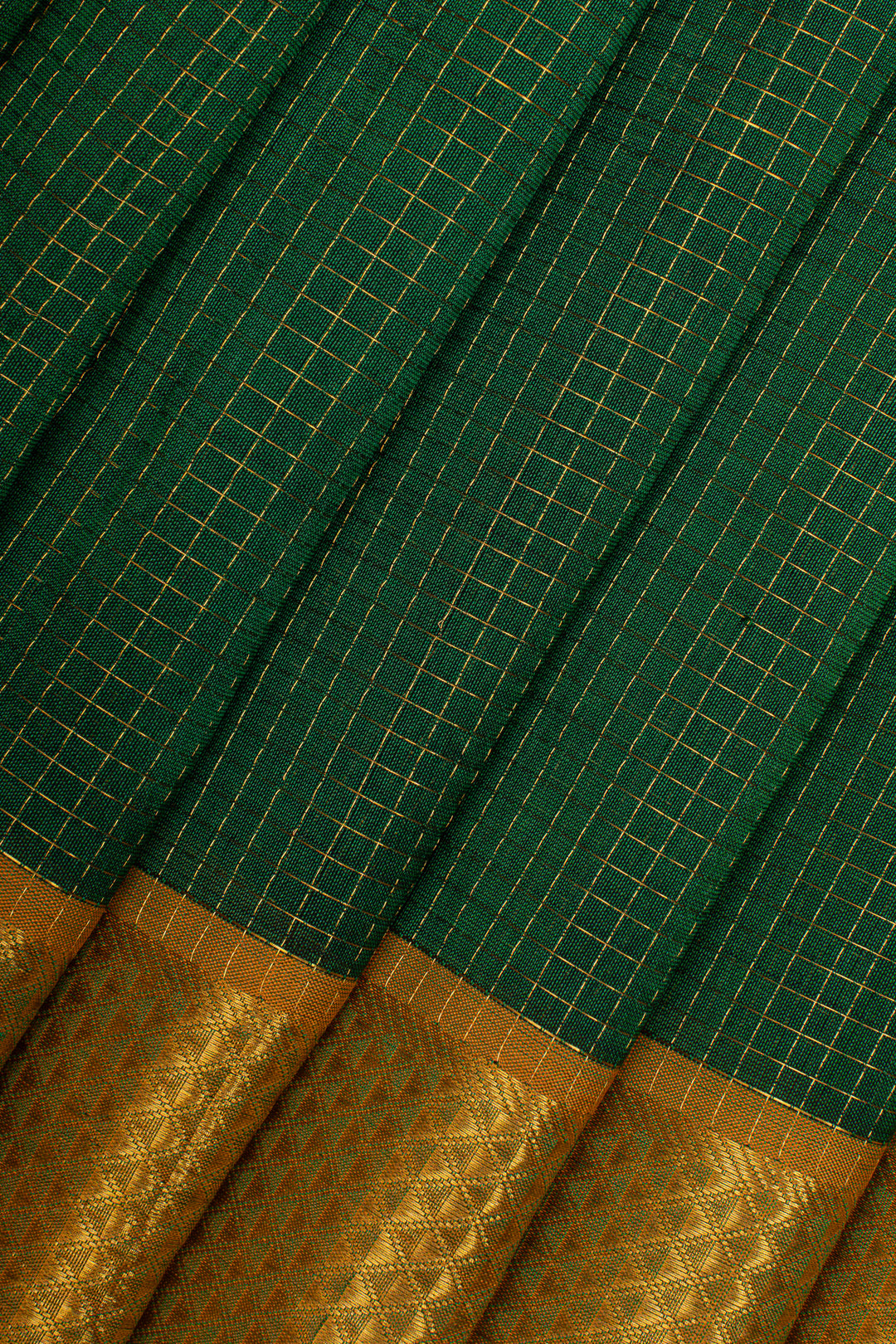Bottle green checks pure silk cotton saree
