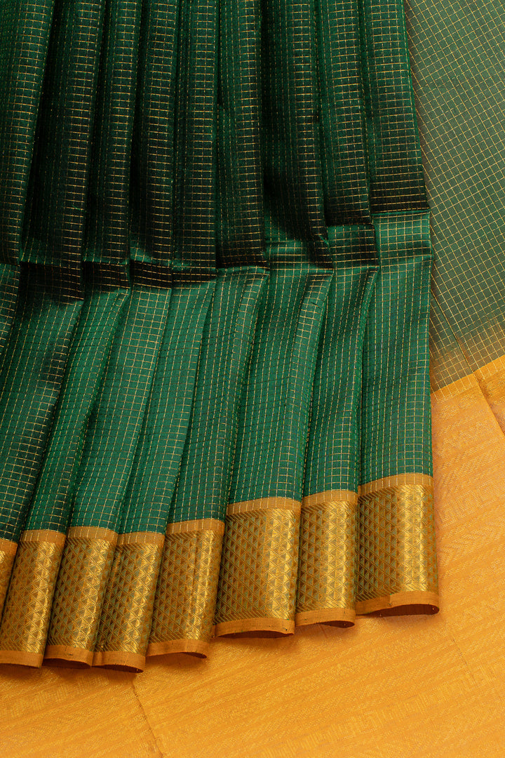 Bottle green checks pure silk cotton saree