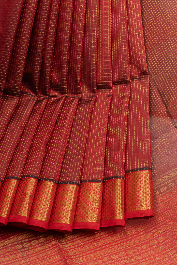 Red plus butta  pure silk cotton saree