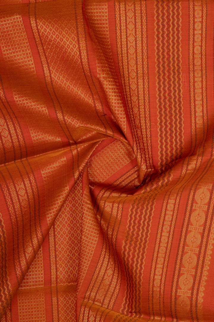 Red neli stripes rettai pettu pure silk cotton saree
