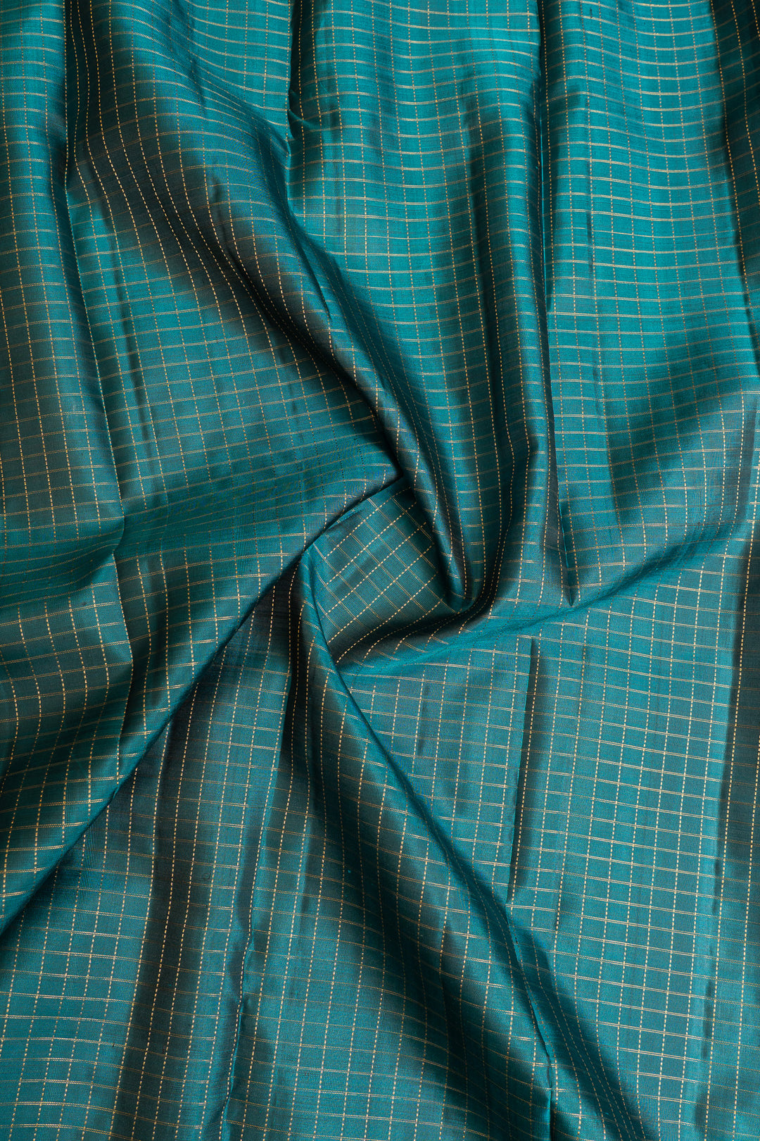 Peacock blue Zari checks pure Kanchipuram silk saree