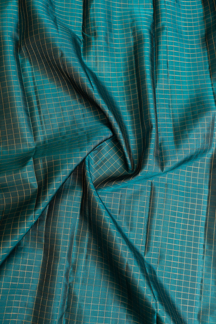 Peacock blue Zari checks pure Kanchipuram silk saree