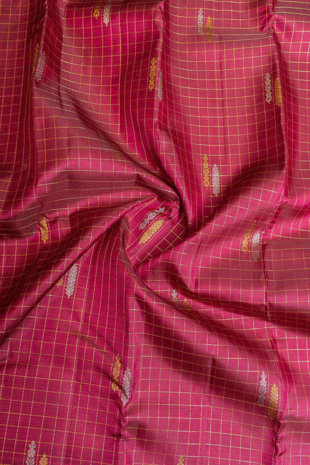 Magenta Zari checks  pure Kanchipuram silk saree