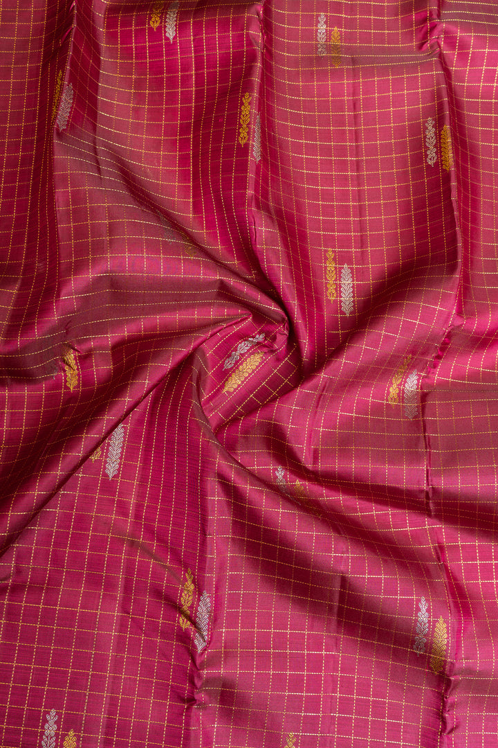 Magenta Zari checks  pure Kanchipuram silk saree