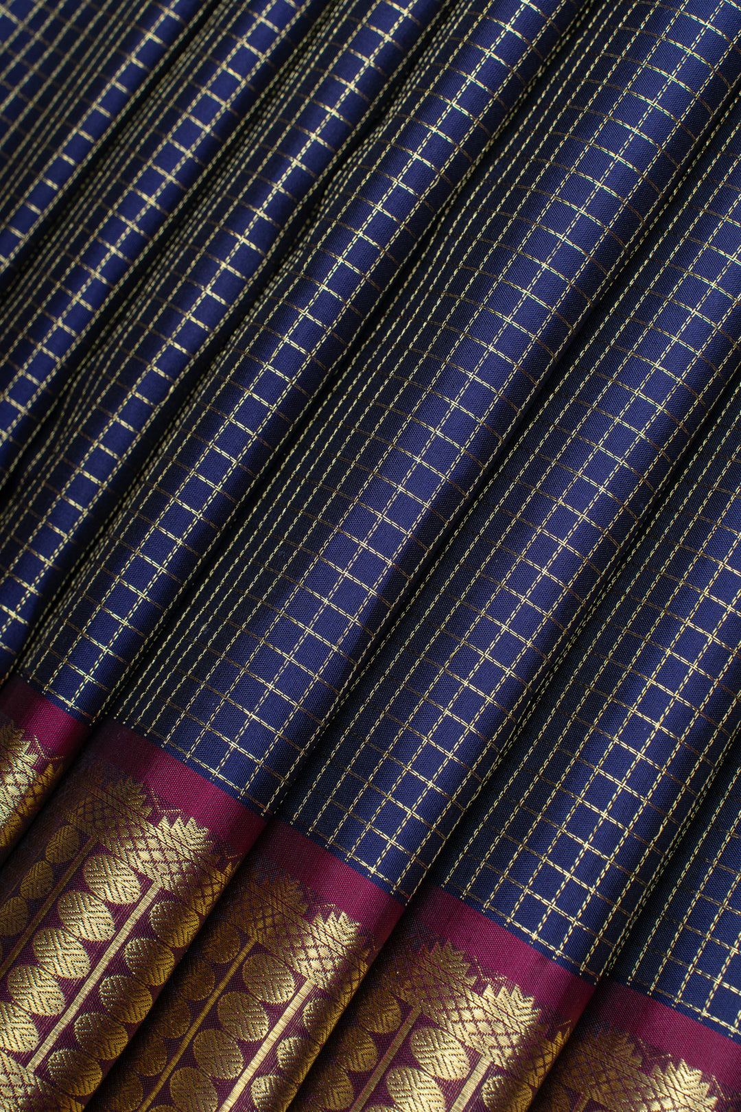 Dark blue zari checks pure kanchipuram silk saree