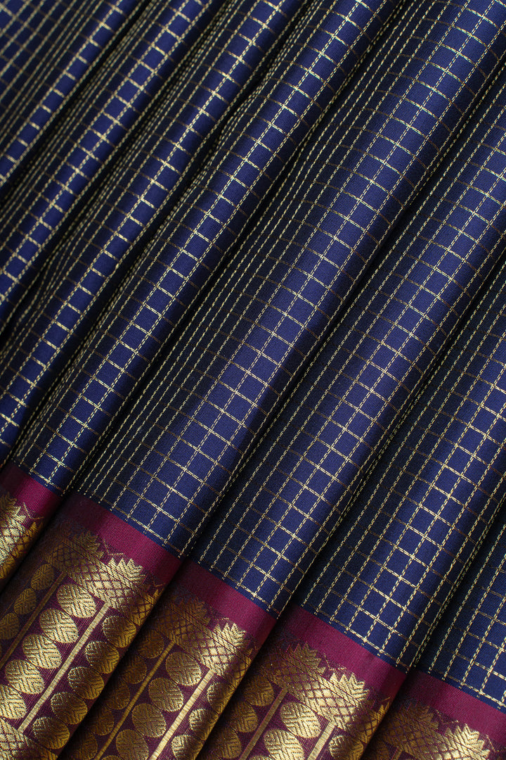 Dark blue zari checks pure kanchipuram silk saree