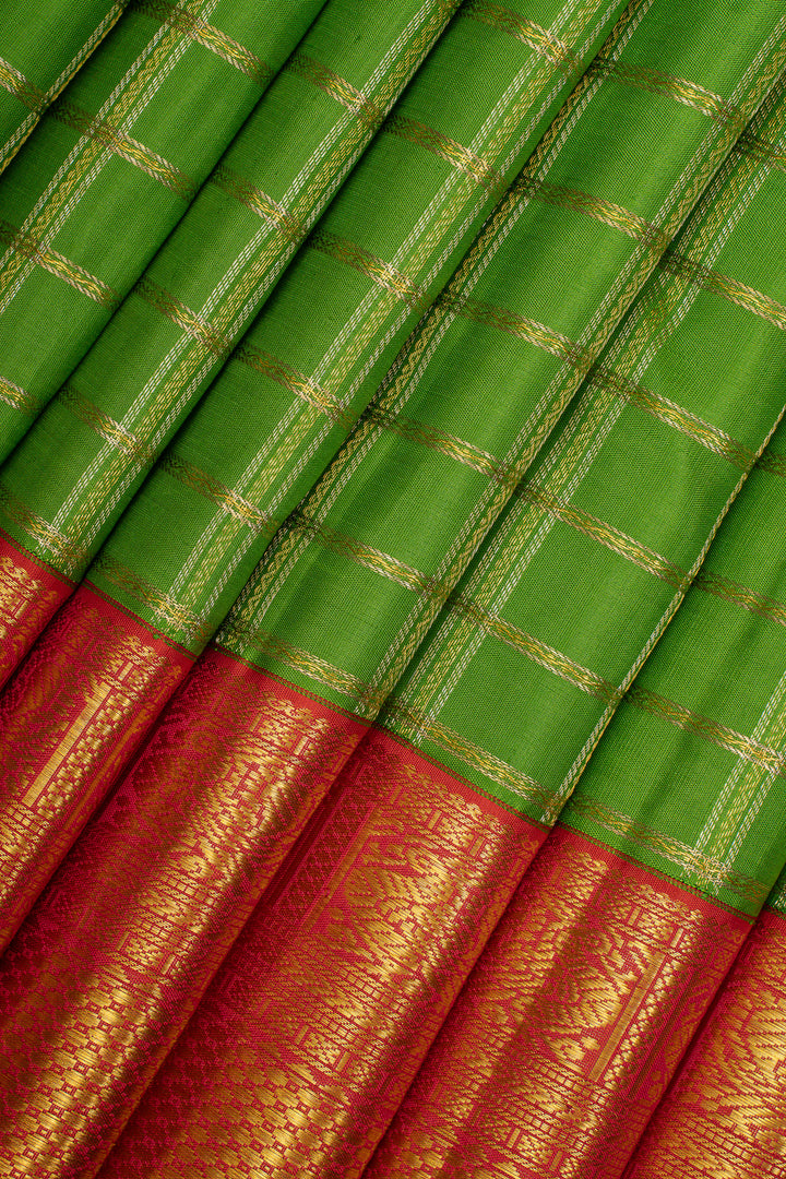 Parrot green Zari checks traditional pure kanchipuram silk saree