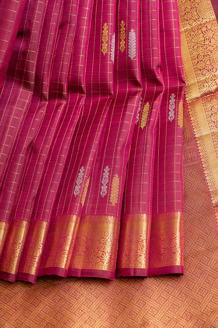 Magenta Zari checks  pure Kanchipuram silk saree