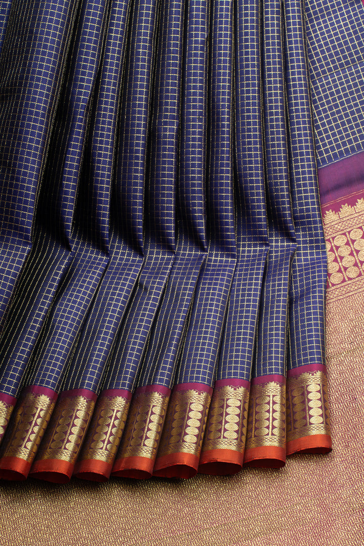 Dark blue zari checks pure kanchipuram silk saree