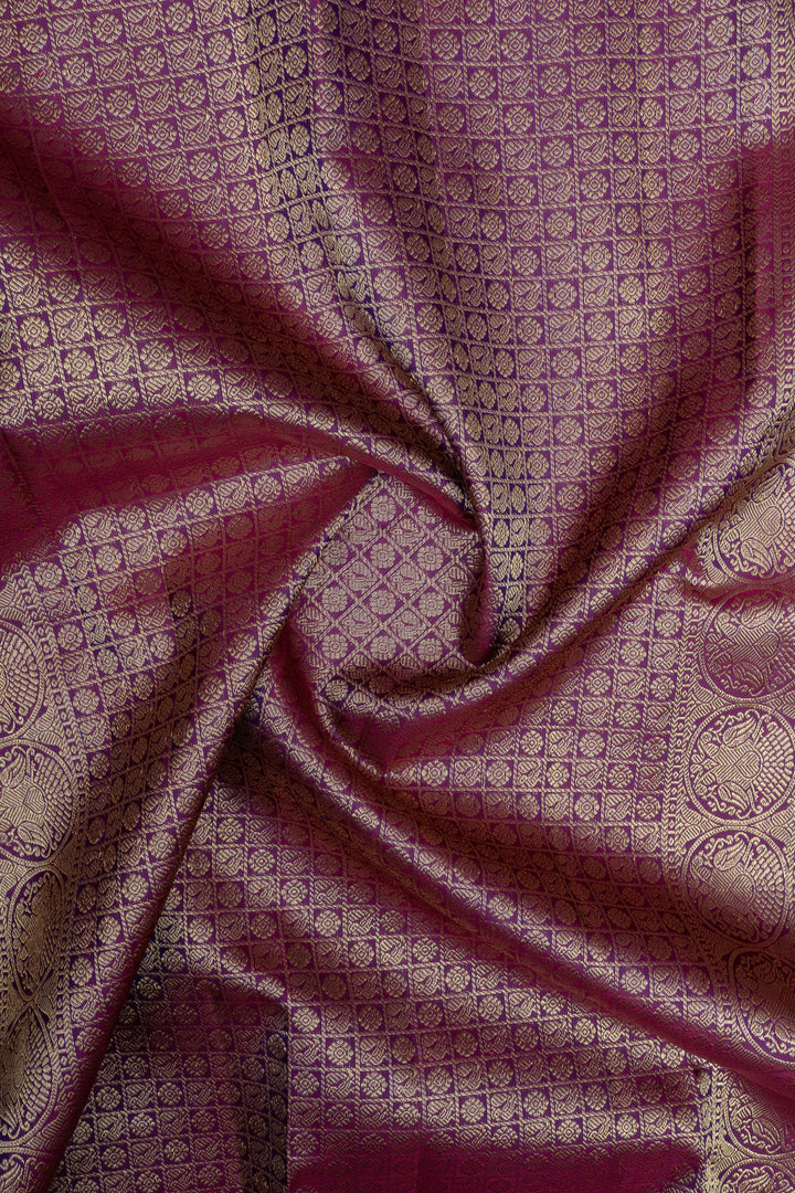 Peacock blue zari checks pure kanchipuram silk saree