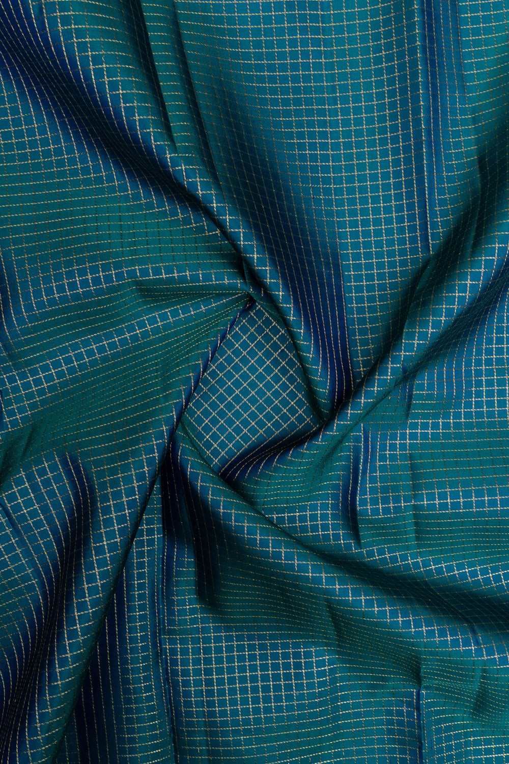 Peacock blue zari checks pure kanchipuram silk saree