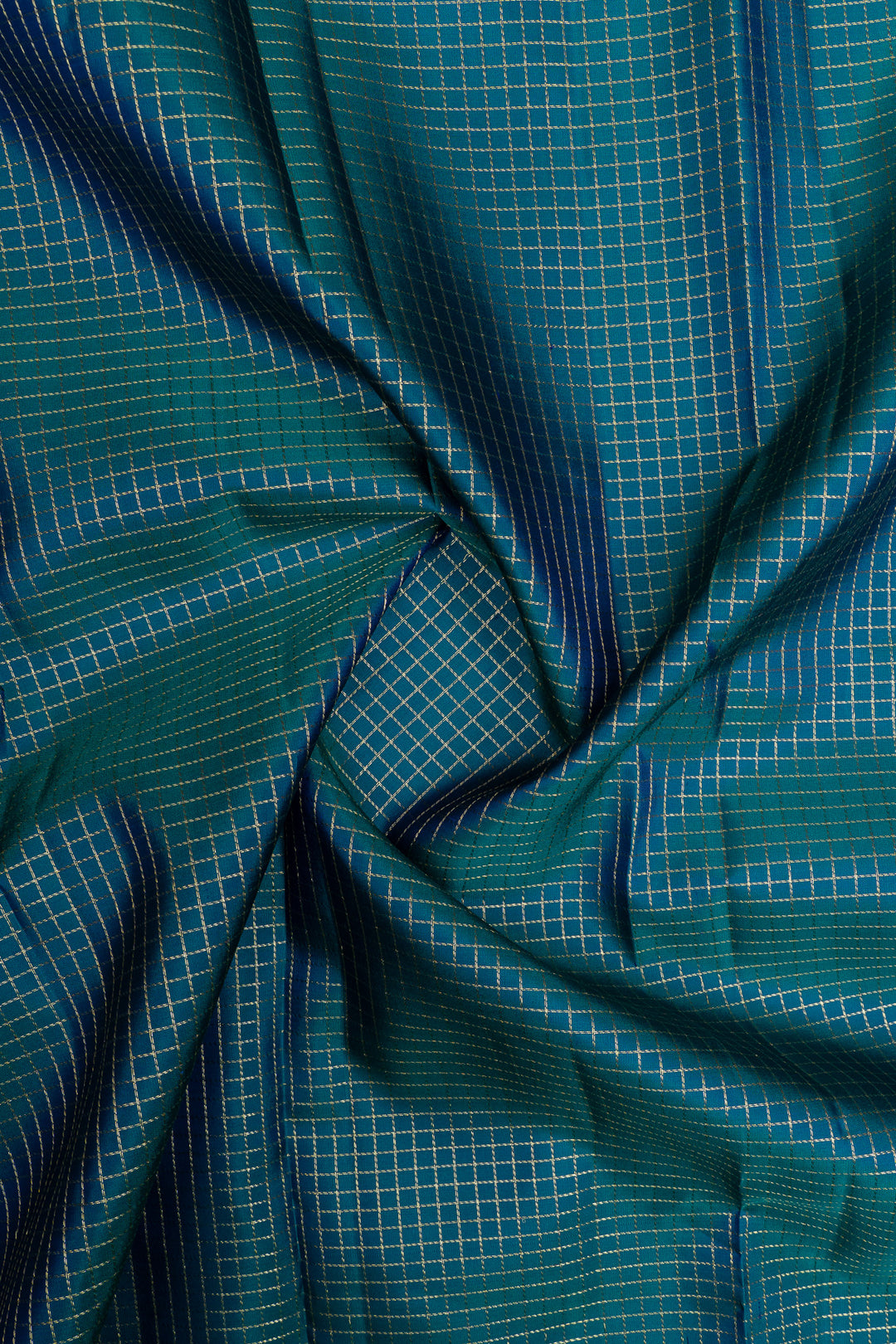 Peacock blue zari checks pure kanchipuram silk saree