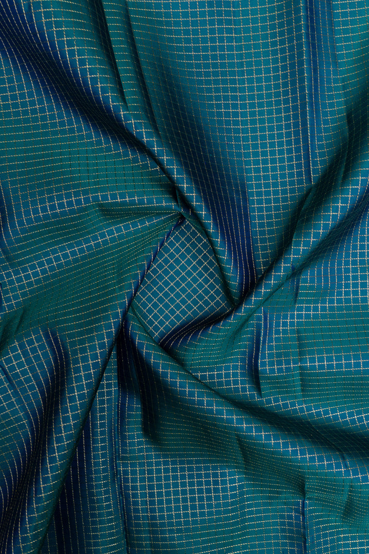 Peacock blue zari checks pure kanchipuram silk saree