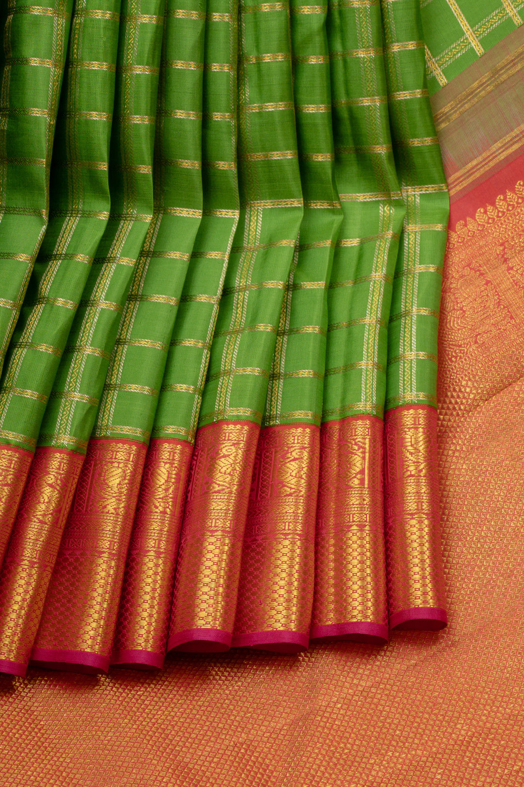 Parrot green Zari checks traditional pure kanchipuram silk saree