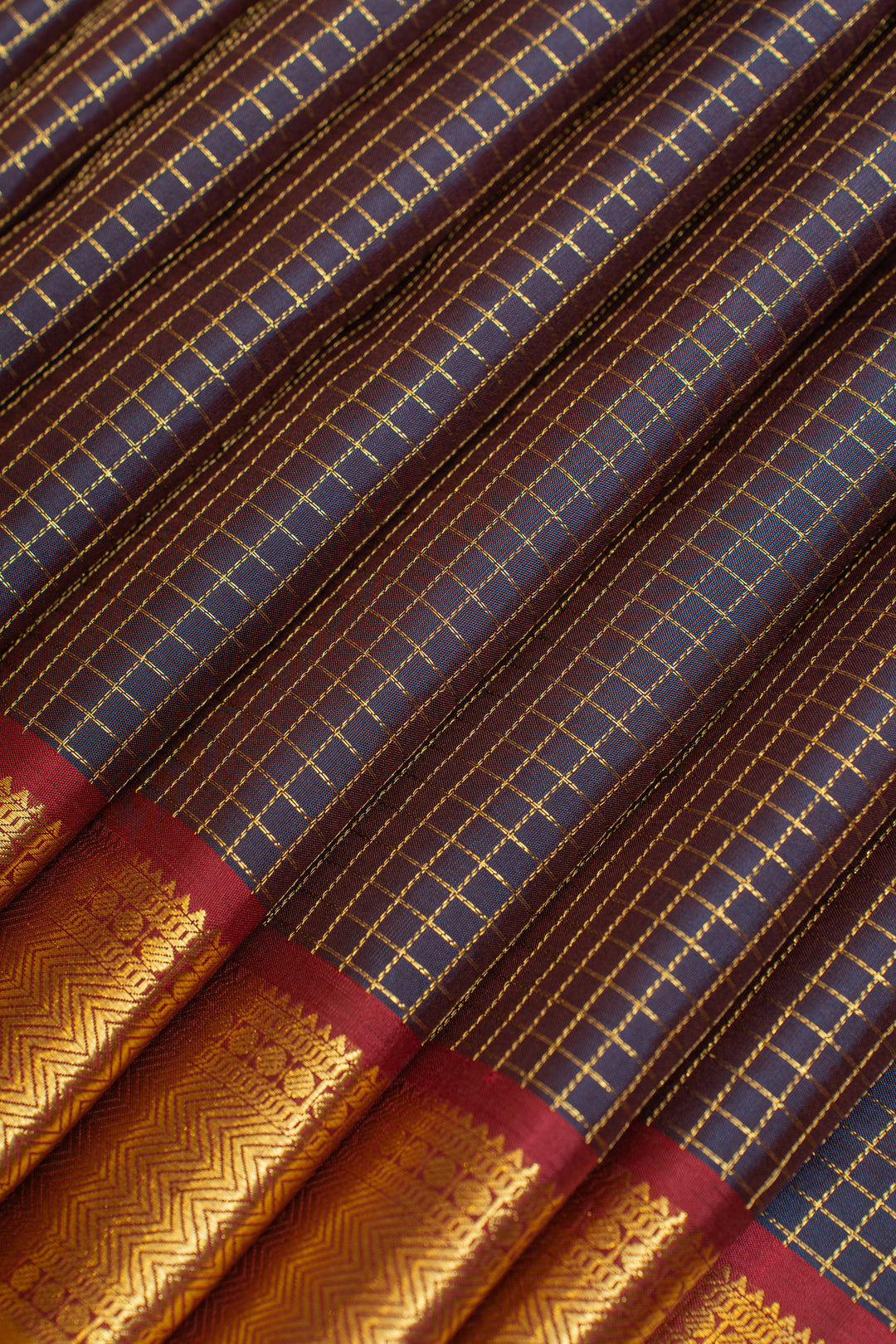 Bluish pink Zari checks pure Kanchipuram silk saree