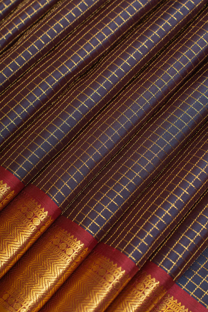 Bluish pink Zari checks pure Kanchipuram silk saree