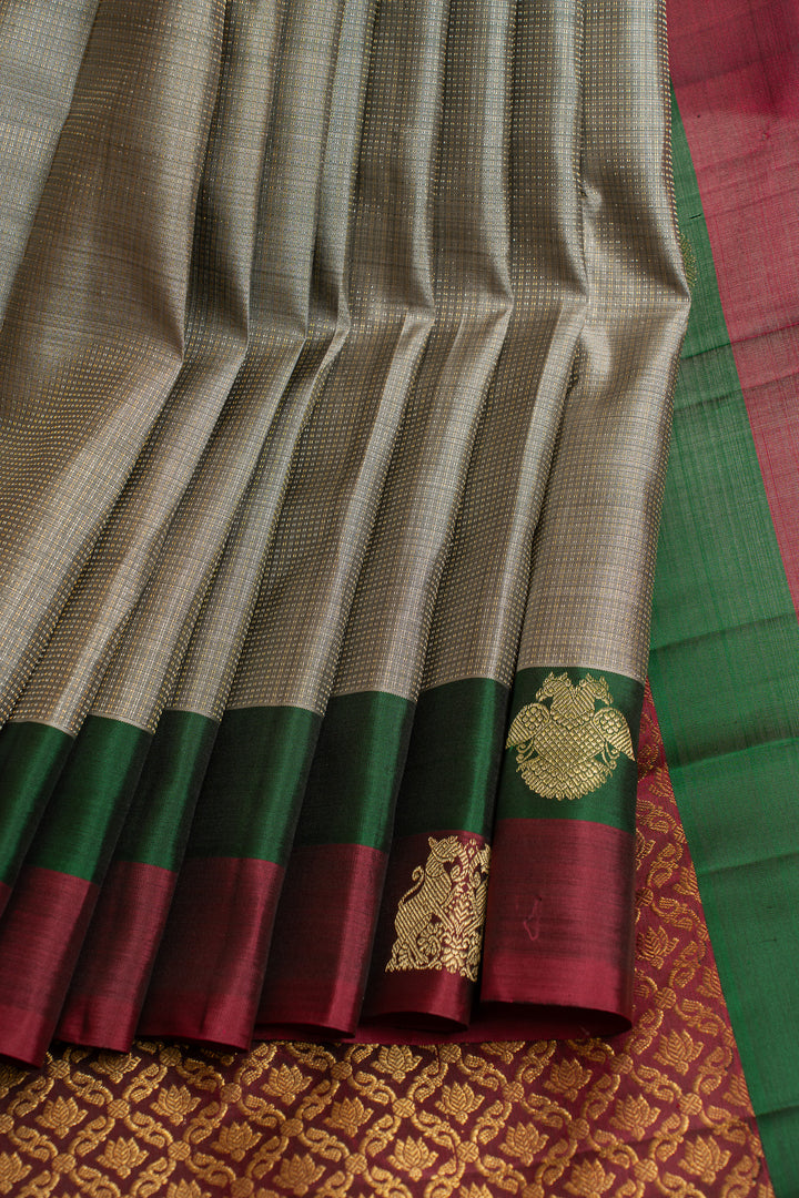 Grey Muthu Zari pure Kanchipuram silk saree