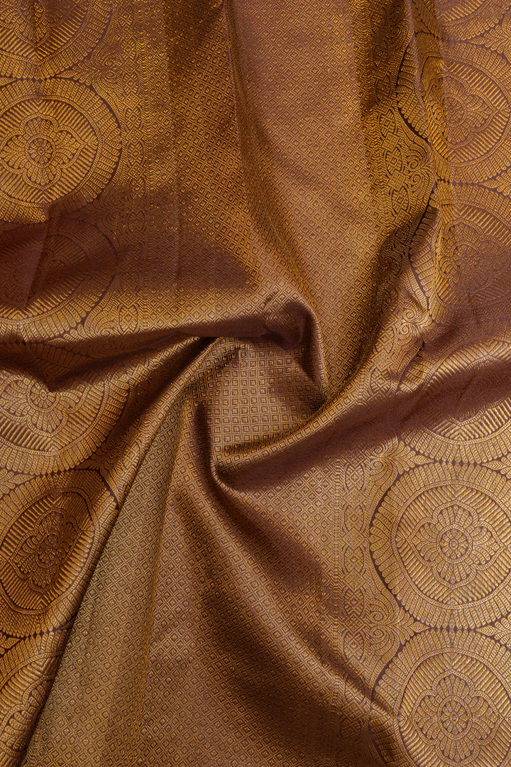 Rust orange Zari checks  pure Kanchipuram silk saree