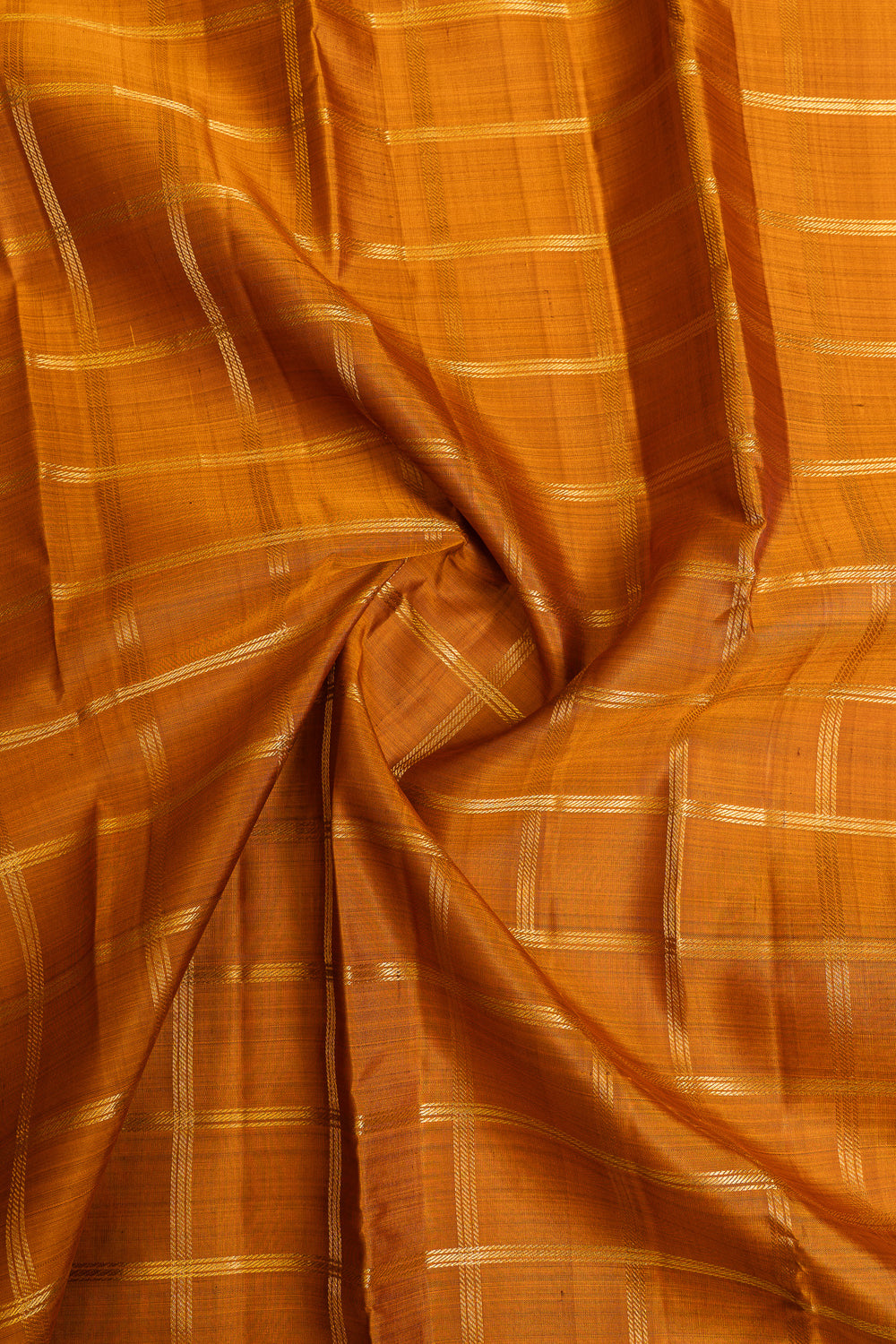 Rust orange Zari checks  pure Kanchipuram silk saree