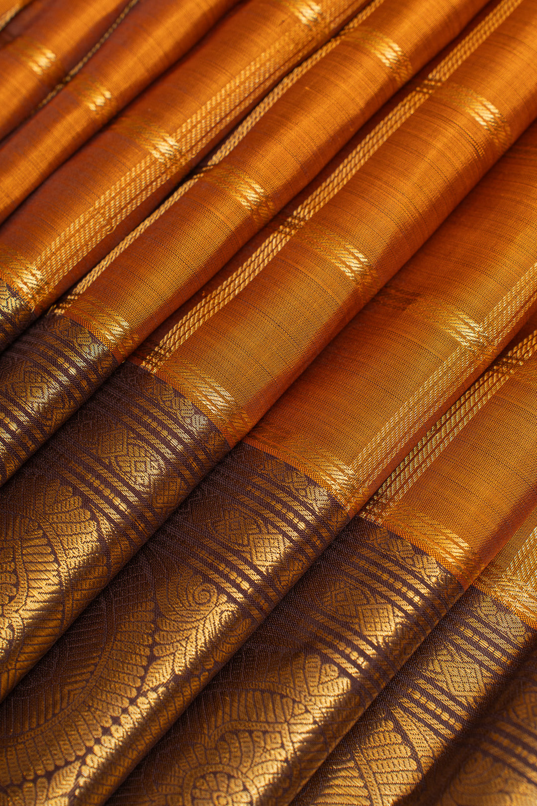 Rust orange Zari checks  pure Kanchipuram silk saree