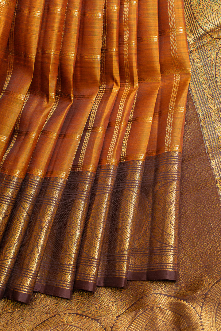 Rust orange Zari checks  pure Kanchipuram silk saree