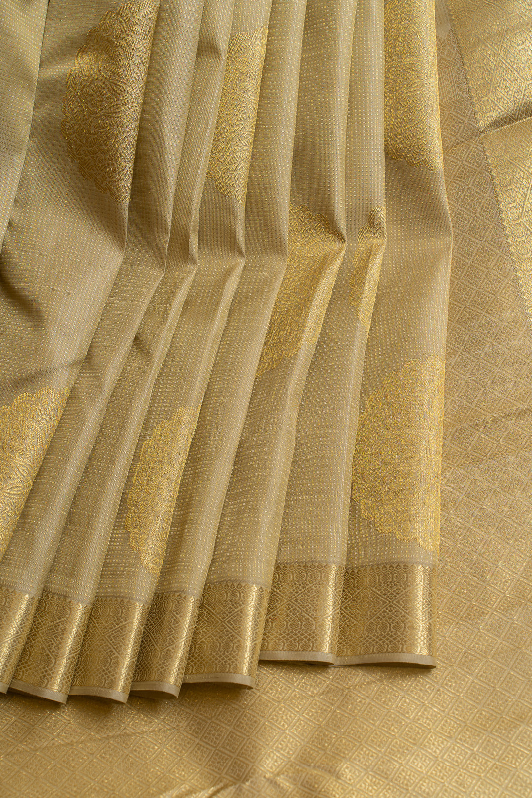 Beige chakram motifs  pure Kanchipuram silk saree