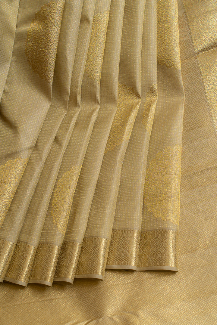 Beige chakram motifs  pure Kanchipuram silk saree