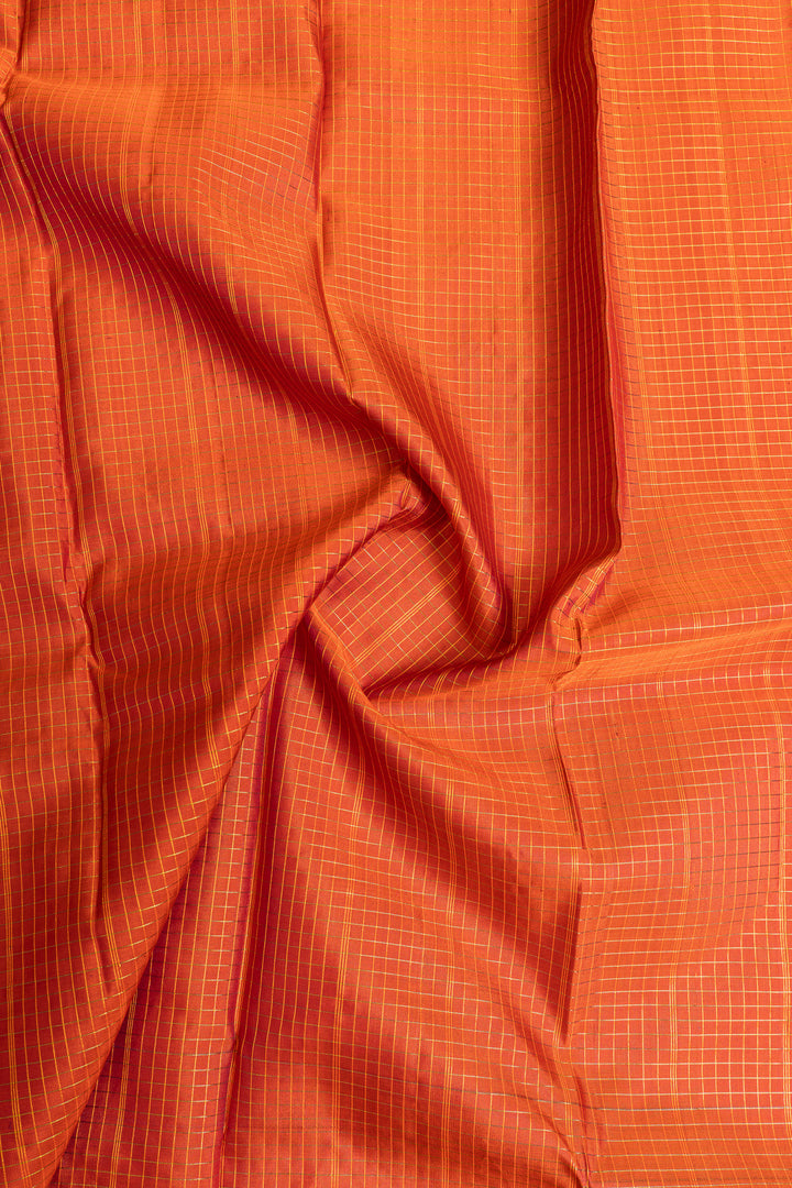 Orange and Jamun  checks border  pure Kanchipuram silk saree