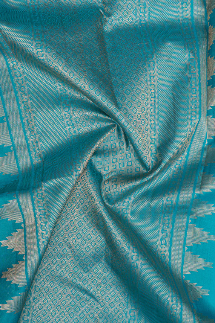 Red and blue traditional pure kanchipuram silk saree