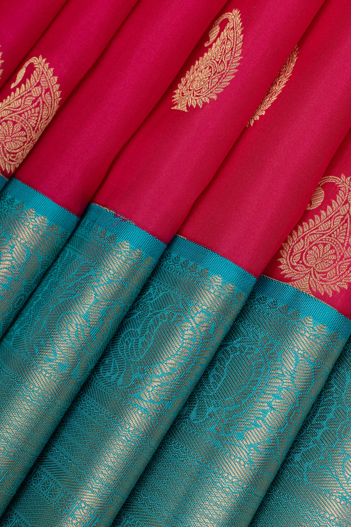 Red and blue traditional pure kanchipuram silk saree