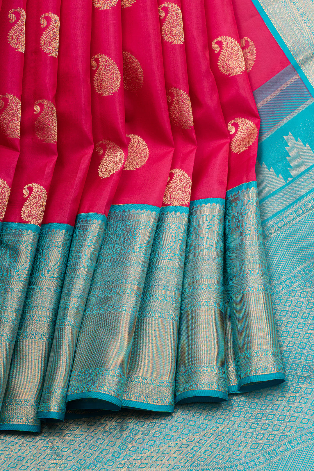 Red and blue traditional pure kanchipuram silk saree