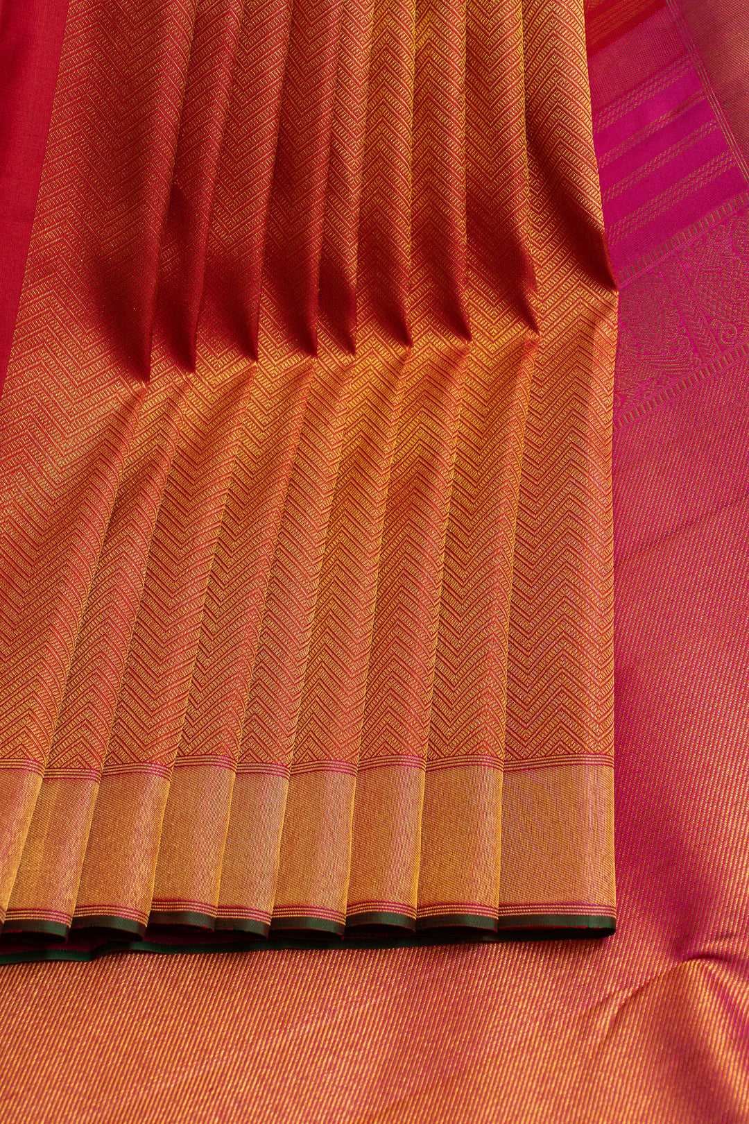 Red and gold chevron brocade pure Kanchipuram silk saree