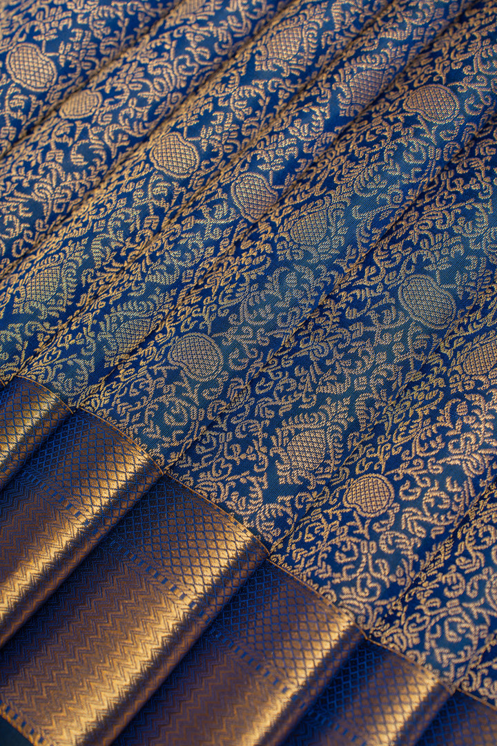 Peacock blue brocade pure Kanchipuram silk saree