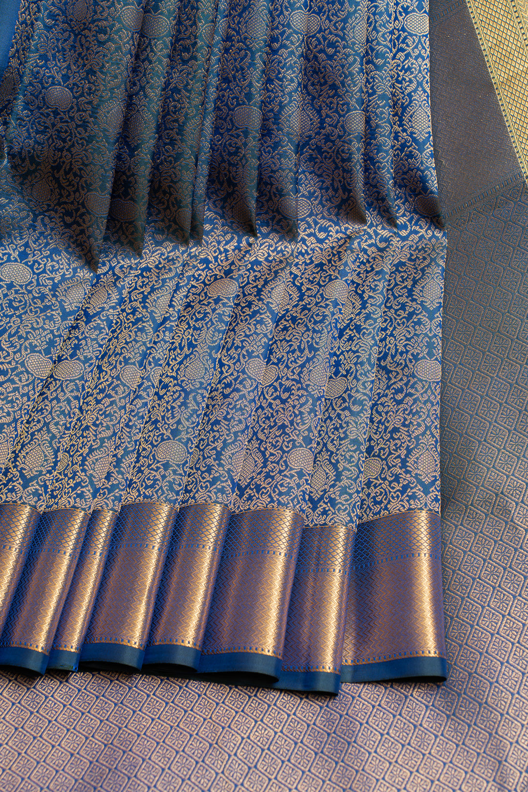 Peacock blue brocade pure Kanchipuram silk saree